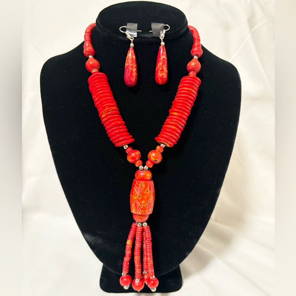 Bone Beaded Necklace Earring set